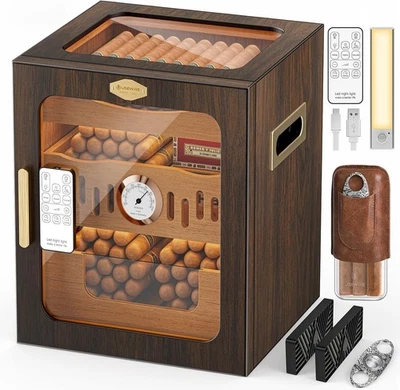 Cigar Humidor, LED-Lit Cigar Cabinet, Includes Acrylic Cigar Case and Cigar Cutt - Image 1 of 4