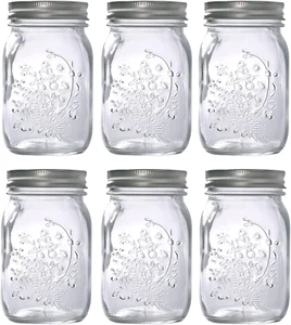 6 Pack Mason Jars 17oz with Silver Lids - Regular Mouth Glass Canning Jars - Picture 1 of 8