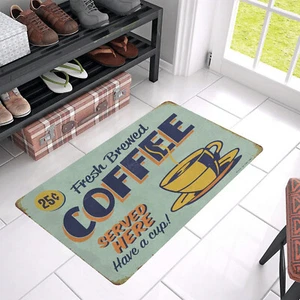 Vintage Style "Fresh Brewed Coffee Served Here" Door Mat Indoor Outdoor Decor - Picture 1 of 5