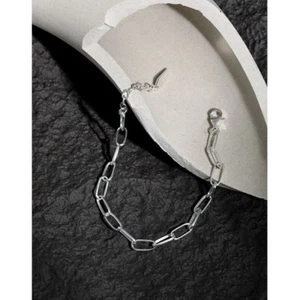 2 Colors Woman Real s925 Sterling Silver Paper Clip Chain Bracelet Bangle 7in - Picture 1 of 8