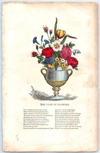 Edwin Whitefield Gravur handkolorierter Blumendruck & Gedicht "Blumenvase" FF - Bild 1 von 1