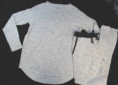 Womens Athleisure Set WHITE GRAY MARLED L/S TUNIC TOP Knit Joggers Pants M 8-10 - Image 1 of 4