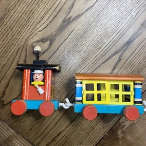 FISHER PRICE Wooden Train Cars HUFFY PUFFY Vintage lot of (2) Antique Toys - Picture 1 of 7