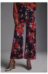 Anthropologie Maeve The Colette Red Purple FLORAL Velvet Wide Leg Pants Sz 24T - Picture 1 of 5