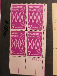 1964 Amateur Radio Plate Block Of 4 5c Postage Stamps, Sc#1260 Unused - #B14 - Picture 1 of 3