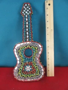Mexican Guitar Shaped Key Holder Rack Mosaic Wall Hanging Vibrant Multi Colored - Picture 1 of 5
