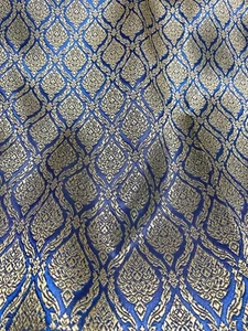 Blue Gold Thai Damask Faux Silk Fabric 40"x70" WEDDING DRESS SKIRTS DECORATE - Picture 1 of 4