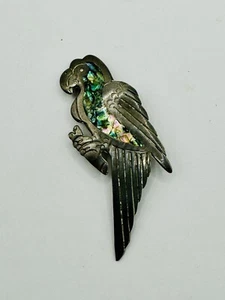 NA Signed Vintage Taxco Sterling Silver Abalone Inlay Parrot Pin - Picture 1 of 5