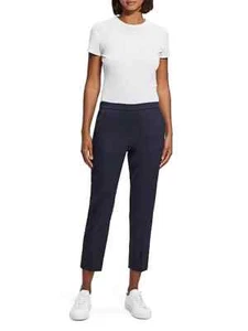 Theory women Treeca Pull On Cropped Pants size 8 Dark Navy Linen 25" inseam $275 - Picture 1 of 11