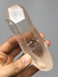 RARE Tangerine Lemurian Hexagon Face Natural Quartz Wand Crystal Brazil 6.3oz N8 - Picture 1 of 12