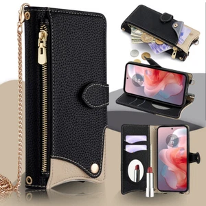 For Motorola G Stylus/Pure/Power/Play Crossbody Zipper Magnetic Wallet Flip Case - Picture 1 of 56