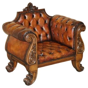 HUGE ORNATELY CARVED ANTIQUE FULLY RESTORED CHESTERFIELD KING / QUEENS ARMCHAIR - Picture 1 of 22