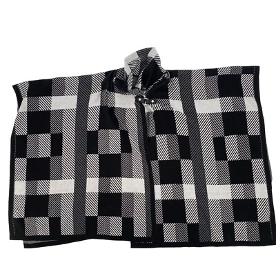 Chico's Poncho Shawl OS Black White Checks Knit Buckle Closure Southwestern - Image 1 of 4