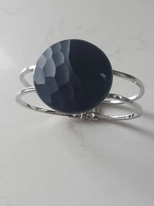 Murano Glass Bangle Black & Silvertone Hinged - Picture 1 of 6