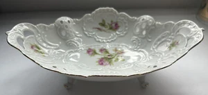 Lindner kueps bavaria Porcelain Bavaria FLORAL CANDY DISH reticulated footed - Picture 1 of 14