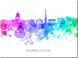 Washington DC City Skyline USA watercolor Abstract Canvas Art Print 8"X10" - Picture 1 of 1