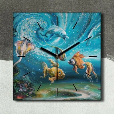 Küchenuhr Bürouhr Leinwand Uhr Geräuschlos 30x30 Malerei Tiere Fische Kunst - Bild 1 von 4