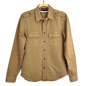 The Kooples Fitted Button Up Shirt Mens S Cotton Khaki  Distressed Long Sleeve - Picture 1 of 8