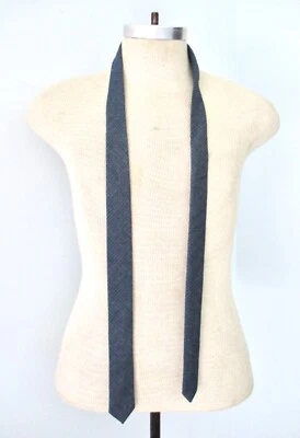 Vtg 80s New Wave Blue Gray Diagonal Stripe SUPER Skinny 1.5" Punk Tie Narrow - Image 1 of 4