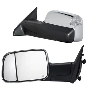 Pair Tow Mirrors For 2014-2016 Dodge Ram Power Heated Signal Temp Sensor Chrome - Picture 1 of 12