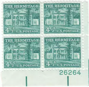 Scott # 1037 - 4 1/2c Blue Green - Liberty Issue - plate block of 4 - MH - Picture 1 of 2
