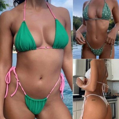 Set micro bikini donna perizoma costume da bagno fascia costume da bagno spiaggia - Immagine 1 di 4
