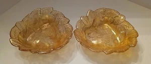 Vintage Pair Of Marigold Carnival Glass Loganberry Candy Dishes By Indiana Glass - Picture 1 of 5