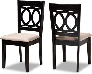 Barret 2-Piece Dining Chair Set - Sand Fabric Upholstered, Espresso Brown Finish - Picture 1 of 7
