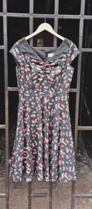 Hell Bunny Vixen Black Cherry Print Full Circle Swing Dress Size L 12-14 - Picture 1 of 6