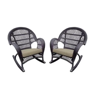 Jeco Resin Wicker Patio Rocker Chair in Espresso with Tan Cushion (Set of 4) - Picture 1 of 1