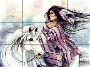 Ceramic Tile Mural Backsplash Taylor Native Horse Southwest Art JTA014 - Imagen 1 de 4