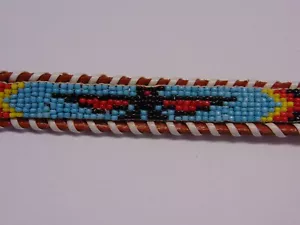 Vintage Ladies' Leather Belt Southwest Native Seed Beads Phoenix Rising Bird 32" - Picture 1 of 11