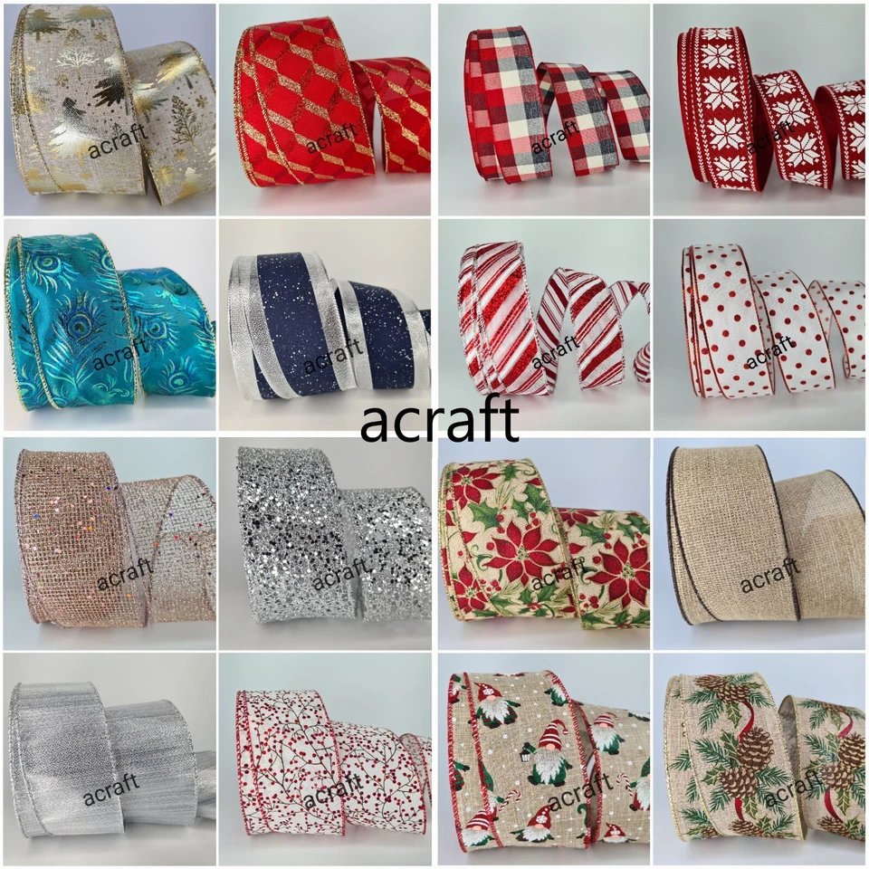 Christmas Ribbon Wired Edge Tree Home Decoration Gift Wrap Presents Bow Craft UK - Image 1 of 1