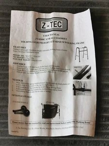 Z-TEC ZIMMER WALKING FRAME USER MANUAL - ZT~0560C - Picture 1 of 2