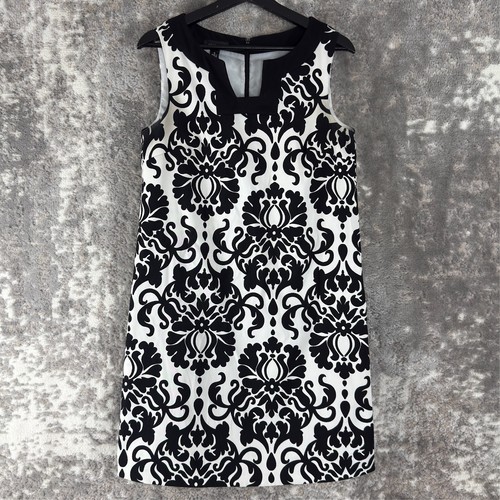 Mini abito a tubino Alyx taglia 6 boho astratto elasticizzato bianco nero senza maniche foderato con zip