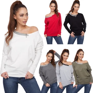 Women's Loose Fit Cold Shoulder Blouse Oversize Casual Plain Ladies Top FT3405 - Picture 1 of 11