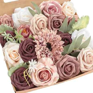 Dusty Rose Mauve Artificial Flowers DIY Wedding Fake Roses & Peony Combo Set - Picture 1 of 5