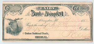 1883 Union Bank of Abingdon IL Entwurf, schöne Elchvignette - Bild 1 von 4