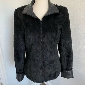 Ness Vintage Faux Fur Leather Look Accents Black Short Jacket Size S - Picture 1 of 8