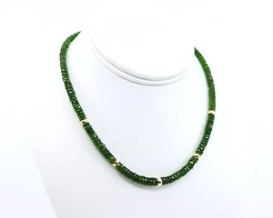 Collana 6mm Vibrante Verde Smeraldo Cromato Diopside Heishi Perline Gemme Oro - Foto 1 di 5