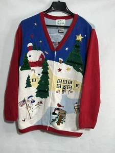The Quacker Factory Cardigan Women L Ramie Christmas Embroidered Double Side *** - Picture 1 of 16