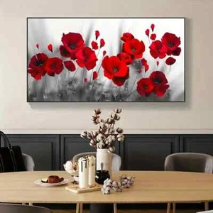 Canvas Painting Abstract Red Bloom Flower Painting Wall Art For Home Decor Mural - Picture 1 of 4