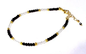 Gorgeous Gold Plated Black Spinel & Crystal Ankle Bracelet Anklet F28 - Picture 1 of 2