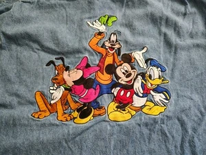 Vintage 90’s Disney Mickey & Friends Denim Long Sleeve Button Shirt Adult Large - Picture 1 of 4
