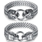Mens Stainless Steel Wolf or Lion Wheat Chain Bold and Masculine Biker Bracelet