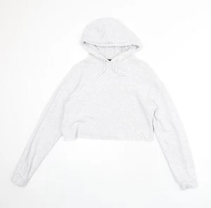 Topshop Womens Grey Cotton Blend Hoodie Size 6 Cropped - Picture 1 of 10