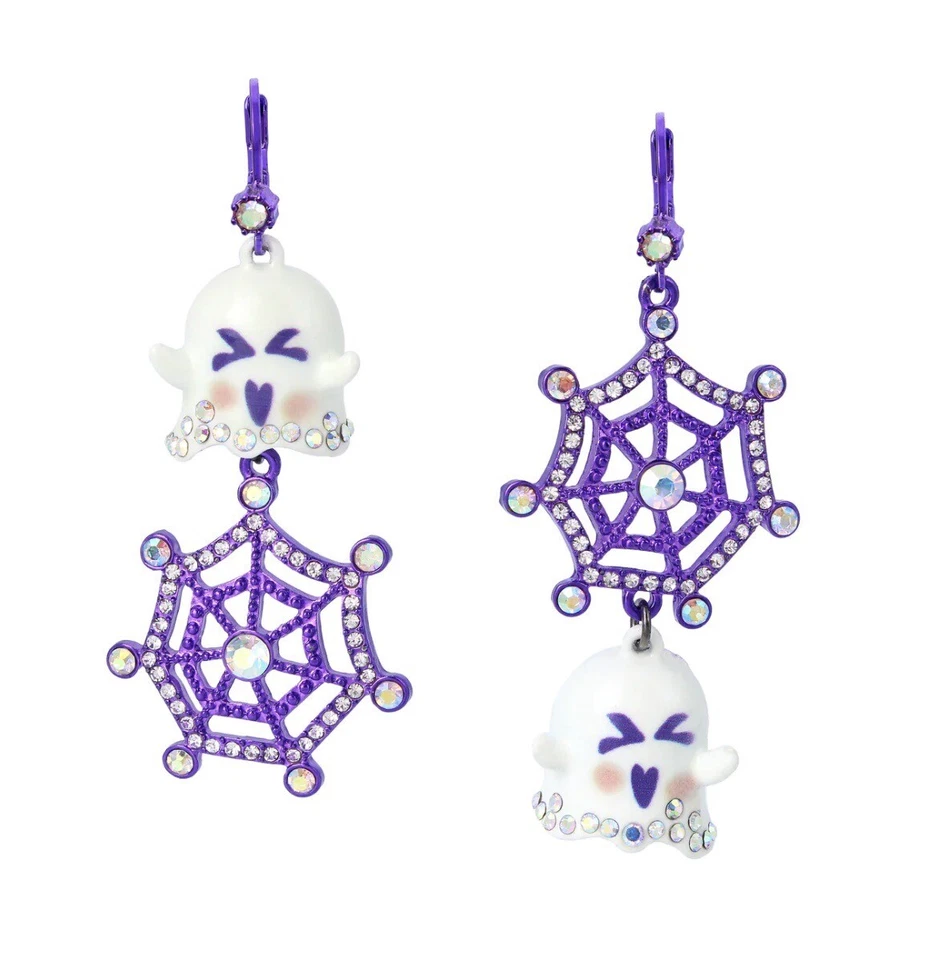 NUEVO Pendientes colgantes Betsey Johnson Punk & Spice Ghost tela púrpura Foto 1 de 3
