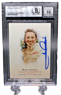 MARIO ANDRETTI SIGNED 2007 TOPPS ALLEN GINTER #19 CARD BAS AUTHENTIC 10 AUTO BGS - Image 1 of 3