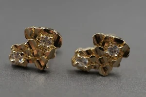 10K massives Gelbgold 0,5" Glanzschliff mit CZ Nugget Ohrstecker. - Bild 1 von 11