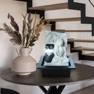 Tischbrunnen Zimmerbrunnen Springbrunnen LED Zierbrunnen Buddha grau H 25,5 cm - Bild 1 von 12
